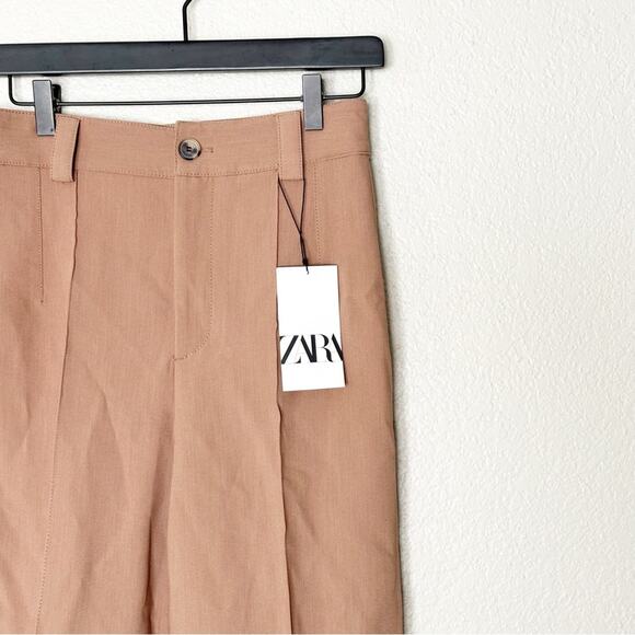 Zara Pants Womens Mid-Rise Françoise Culottes Cropped Office Career Brown XS - Picture 2 of 7